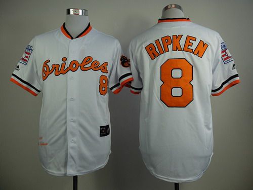 Men's Baltimore Orioles #8 Cal Ripken 1970 Hall of Fame White Throwback Jersey