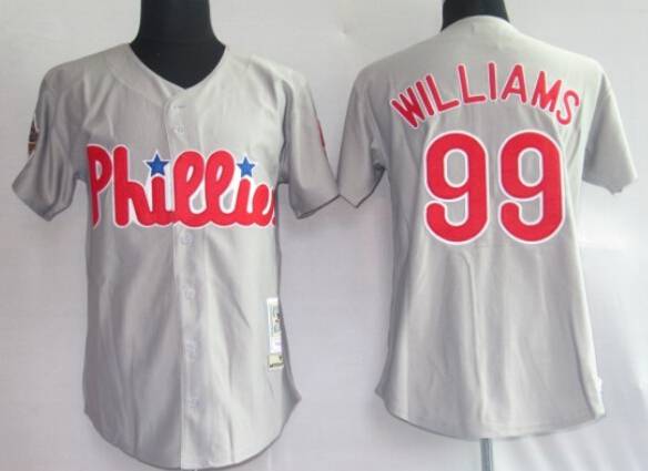 Men's Philadelphia Phillies #99 Mitch Williams Gray Mitchell & Ness Throwback Jersey