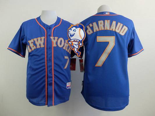 Men's New York Mets #7 Travis D'Arnaud Blue With Gray Jersey W2/015 Mr. Met Patch