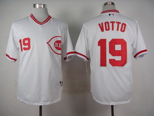 Men's Cincinnati Reds #19 Joey Votto 1990 White Pullover Jersey