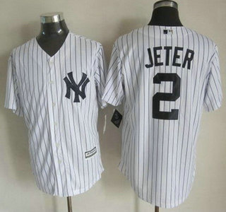 New York Yankees #2 Derek Jeter 2015 White With Navy Pinstripe Jersey