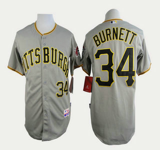 Pittsburgh Pirates #34 A. J. Burnett Grey Jersey