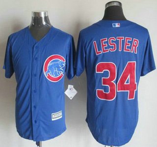 Men's Chicago Cubs #34 Jon Lester Alternate Blue 2015 MLB Cool Base Jersey