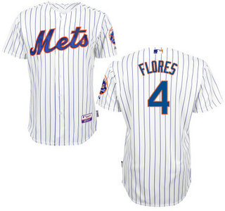 Men's New York Mets #4 Wilmer Flores Home White Pinstripe MLB Cool Base Jersey