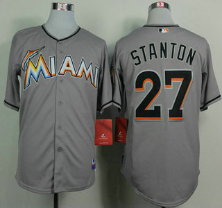 Men's Miami Marlins #27 Mike Stanton Grey Jersey