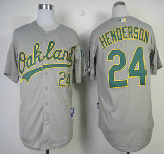 Men's Oakland Athletics #24 Rickey Henderson Grey Jersey