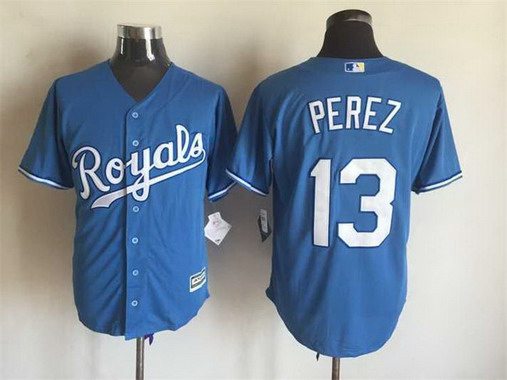 Men's Kansas City Royals #13 Salvador Perez Alternate Light Blue 2015 MLB Cool Base Jersey