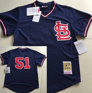 Men's St. Louis Cardinals #51 Willie McGee Mesh BP Navy Blue Throwback Jersey