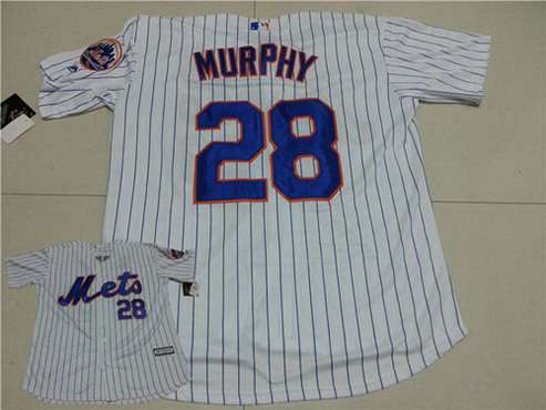 Men's New York Mets #28 Daniel Murphy White Pinstripe Home 2015 MLB Cool Base Jersey