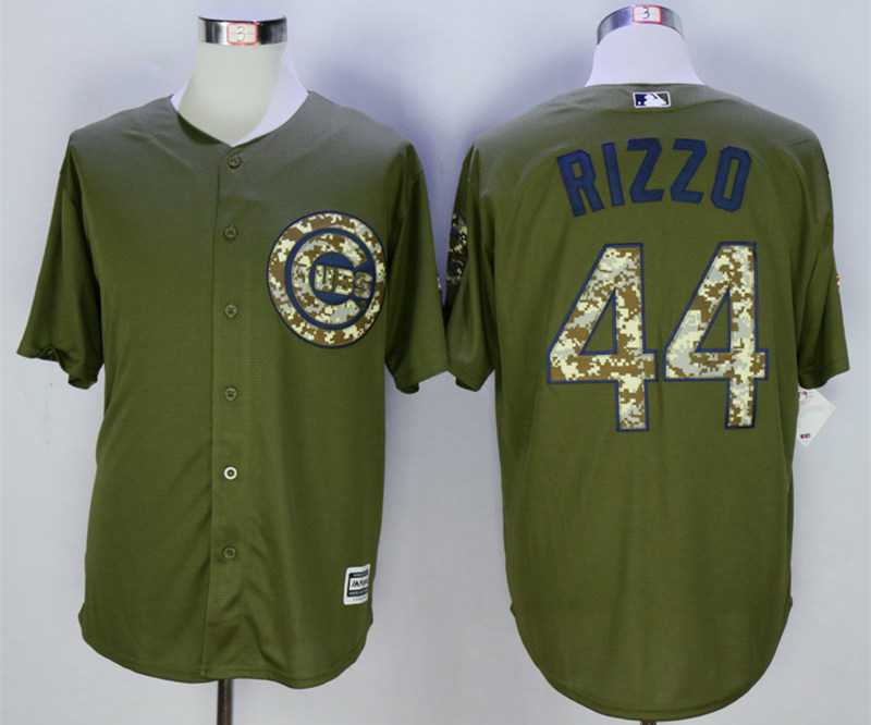 Men's Chicago Cubs #44 Anthony Rizzo Olive Green New Cool Base Jersey