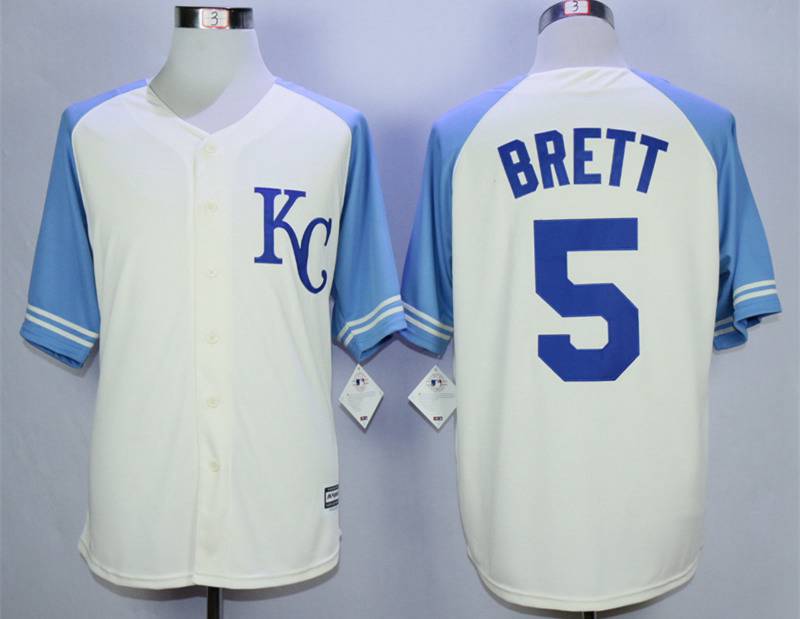 Men's Kansas City Royals #5 George Brett Cream New Cool Base Jersey