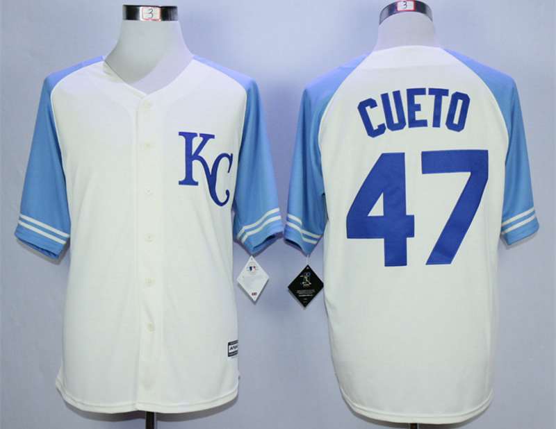 Men's Kansas City Royals #47 Johnny Cueto Cream New Cool Base Jersey