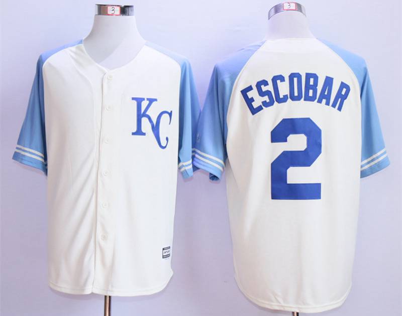 Men's Kansas City Royals #2 Alcides Escobar Cream New Cool Base Jersey