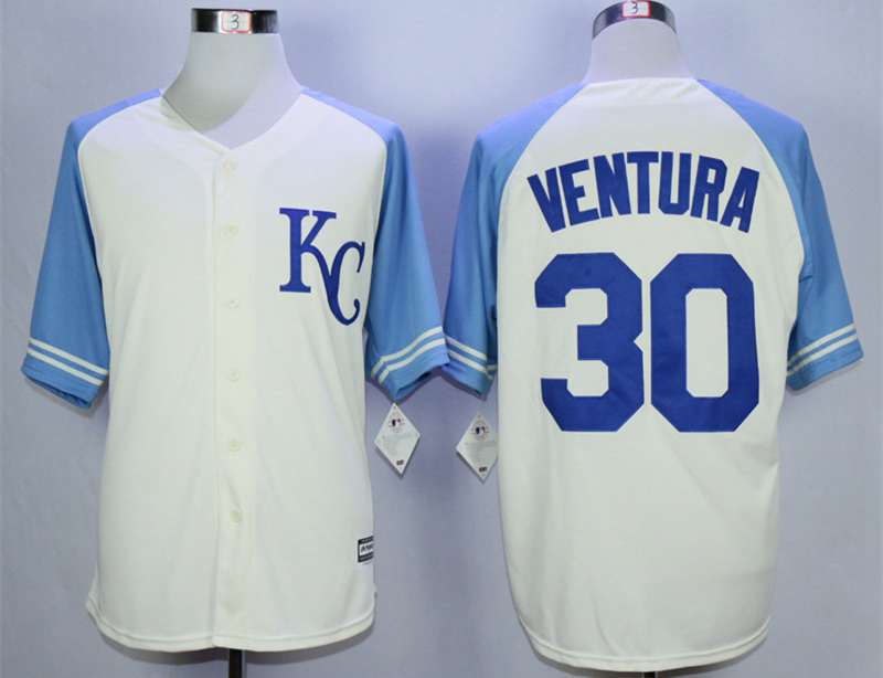 Men's Kansas City Royals #30 Yordano Ventura Cream New Cool Base Jersey