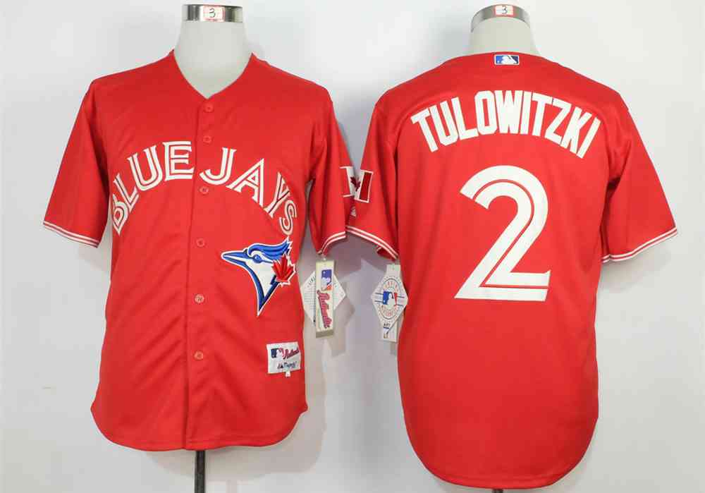 Men's Toronto Blue Jays #2 Troy Tulowitzki Red Canada Day Cool Base Jersey