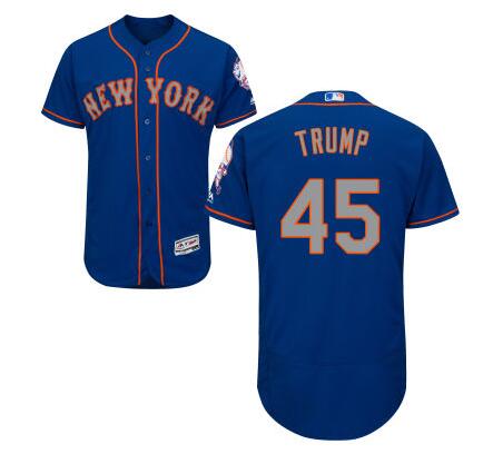 Men's New York Mets #45 Presidential Candidate Donald Trump Blue With Gray Jersey