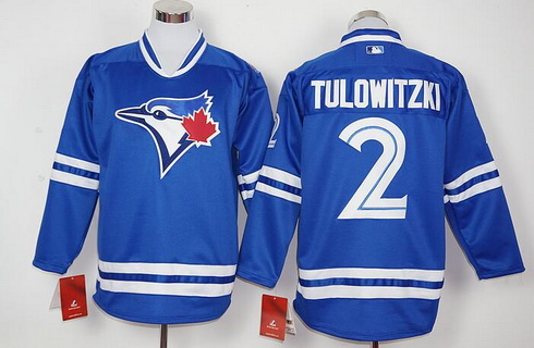 Men's Toronto Blue Jays #2 Troy Tulowitzki Blue Alternate Long Sleeve Baseball Jersey