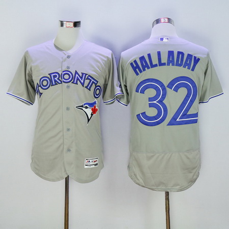 Men's Toronto Blue Jays #32 Roy Halladay Retired Gray 2016 Flexbase Majestic Baseball Jersey