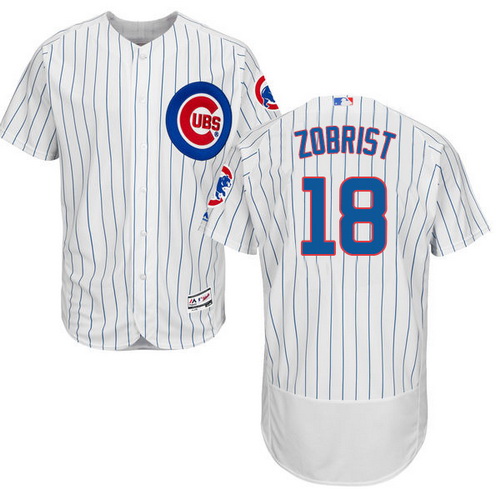 Men's Chicago Cubs #18 Ben Zobrist White Home 2016 Flexbase Majestic Baseball Jersey