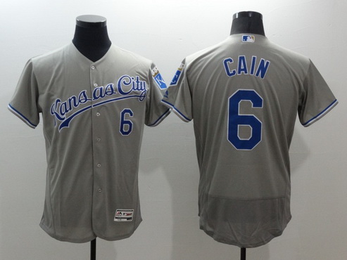 Men's Kansas City Royals #6 Lorenzo Cain Gray Road 2016 Flexbase Majestic Baseball Jersey