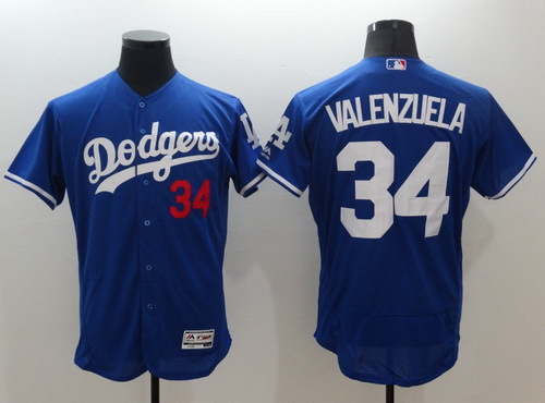 Men's Los Angeles Dodgers #34 Fernando Valenzuela Retired Blue 2016 Flexbase Majestic Baseball Jersey