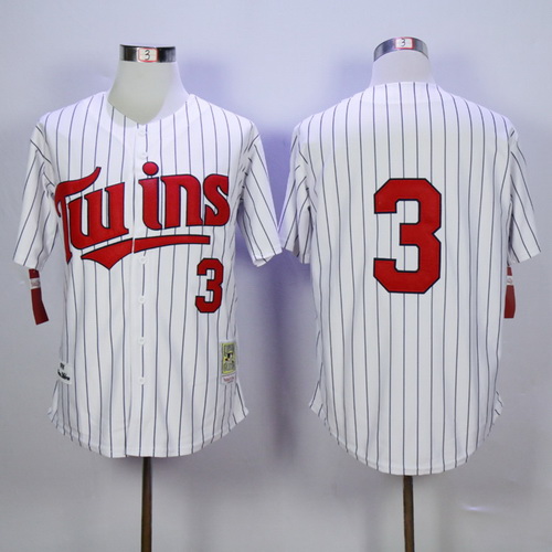 Men's Minnesota Twins #3 Harmon Killebrew Retired 1991 White Pinstirpe Mitchell & Ness Throwback Jersey