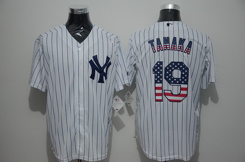 Men's New York Yankees #19 Masahiro Tanaka White USA Flag Fashion MLB Baseball Jersey