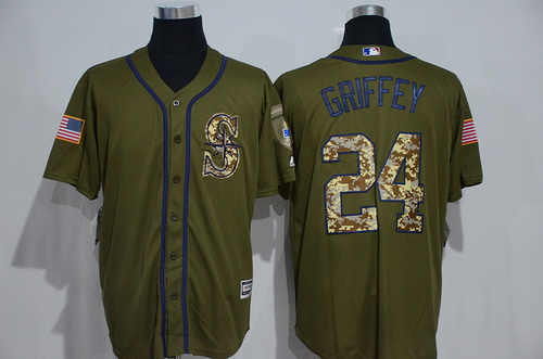 Men's Seattle Mariners #24 Ken Griffey Jr. Retired Green Salute to Service Majestic Baseball Jersey