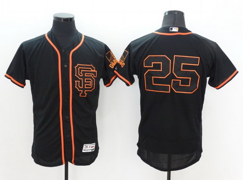 Men's San Francisco Giants #25 Barry Bonds Retired Black SF 2016 Flexbase Majestic Baseball Jersey-No Name