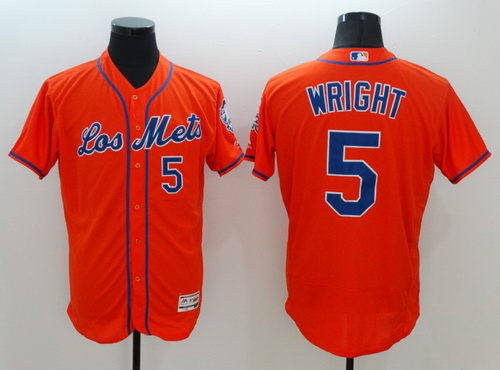 Men's New York Mets #5 David Wright Los Orange 2016 Flexbase Majestic Baseball Jersey