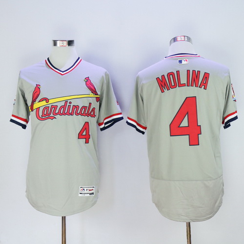 Men's St. Louis Cardinals #4 Yadier Molina Gray Pullover 2016 Flexbase Majestic Baseball Jersey