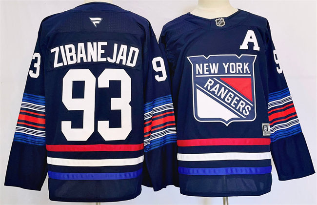 Men's New York Rangers #93 Mika Zibanejad Navy 2024-25 Stitched Jersey