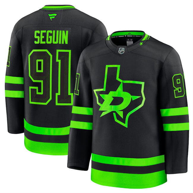 Men's Dallas Stars #91 Tyler Seguin Black 2024-25 Alternate Stitched Hockey Jersey