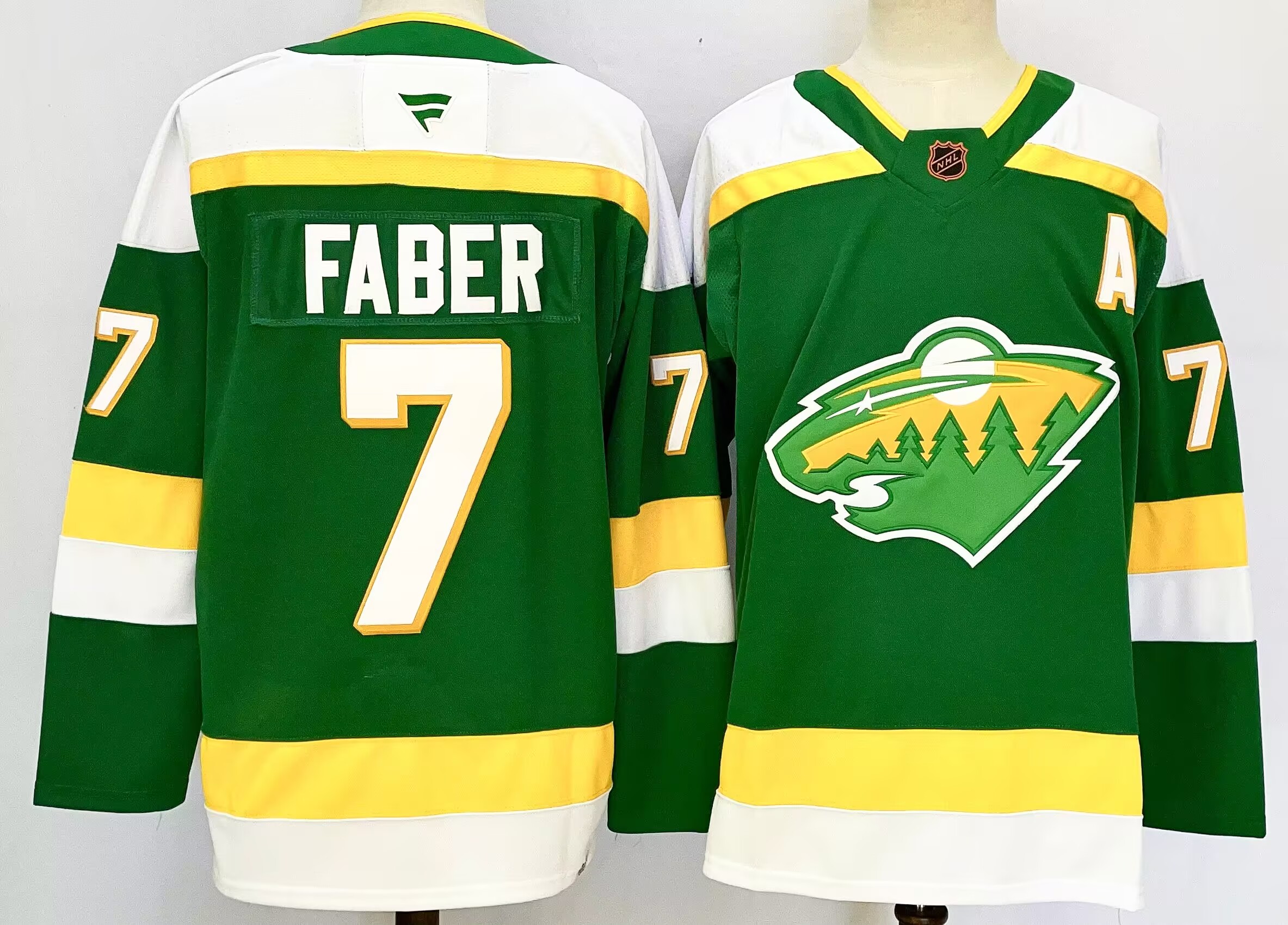 Men's Minnesota Wild #7 Brock Faber Green 2024-25 Alternate With A Patch Stitched Hockey Jersey