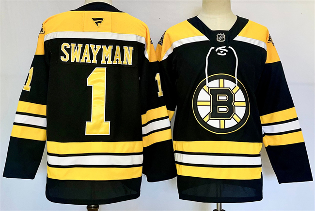 Men's Boston Bruins #1 Jeremy Swayman Black 2024-25 Home Stitched Hockey Jersey