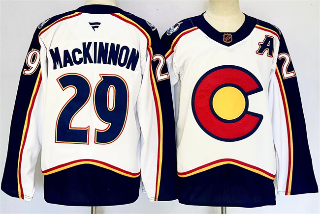 Men's Colorado Avalanche #29 Nathan MacKinnon White Alternate With A Patch Reverse Retro Stitched Jersey