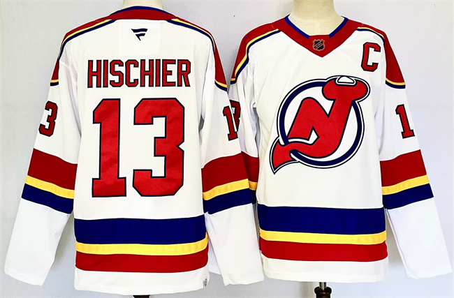 Men's New Jersey Devils #13 Nico Hischier White 2024-25 With C Patch Stitched Hockey Jersey