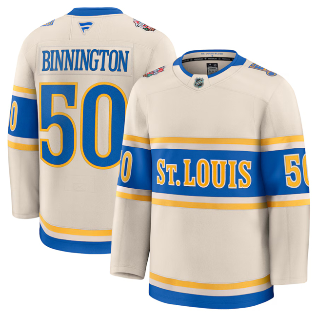 Men's St. Louis Blues #50 Jordan Binnington Cream 2024-25 Winter Classic Stitched Hockey Jersey