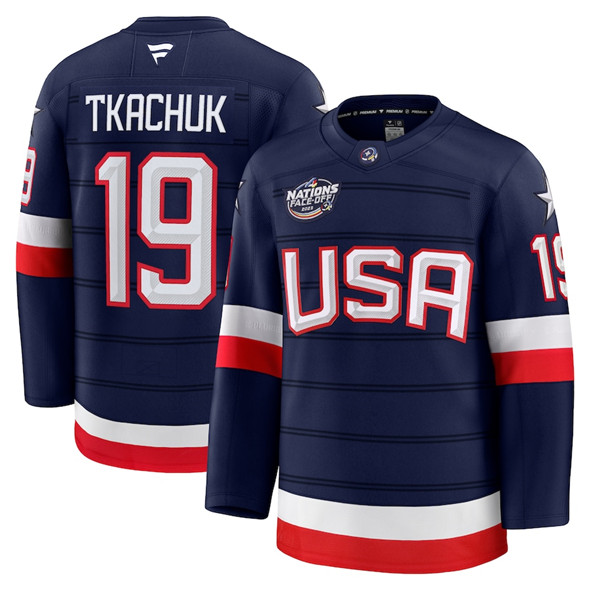 Men's USA #19 Matthew Tkachuk Navy 2025 4 Nations Stitched Jersey