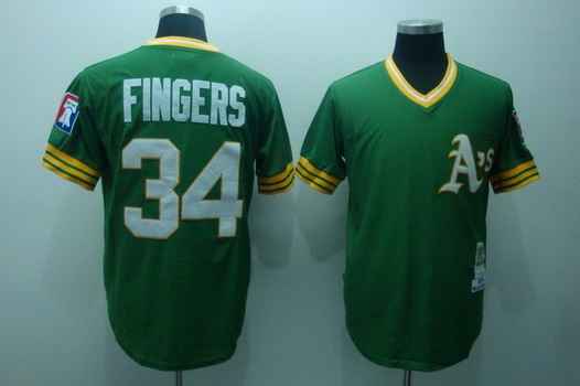 Oakland Athletics #34 Rollie Fingers 1976 Green Throwback Jersey