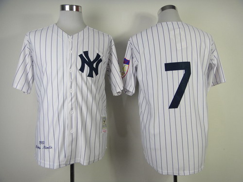 New York Yankees #7 Mickey Mantle 1951 White Throwback Jersey