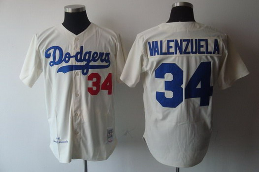 Los Angeles Dodgers #34 Fernando Valenzuela 1981 Cream Throwback Jersey