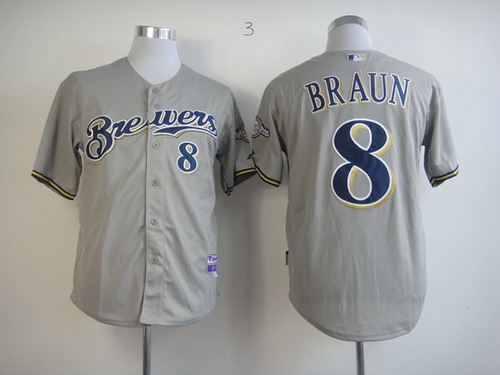 Milwaukee Brewers #8 Ryan Braun Gray Jersey