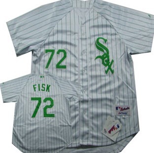 Chicago White Sox #72 Carlton Fisk White With Green Pinstripe Jersey