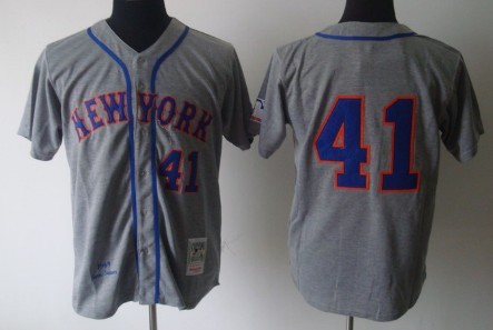 New York Mets #41 Tom Seaver 1969 Gray Wool Throwback Jersey