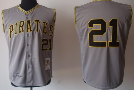 Pittsburgh Pirates #21 Roberto Clemente 1960 Gray Sleeveless Throwback Jersey