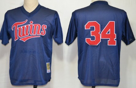 Minnesota Twins #34 Kirby Puckett 1991 Mesh BP Navy Blue Throwback Jersey