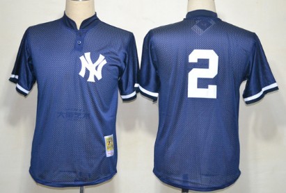 New York Yankees #2 Derek Jeter 1995 Mesh BP Navy Blue Throwback Jersey