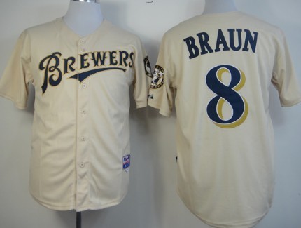 Milwaukee Brewers #8 Ryan Braun Cream Jersey