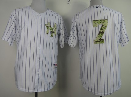 New York Yankees #7 Mickey Mantle White With Camo Jersey